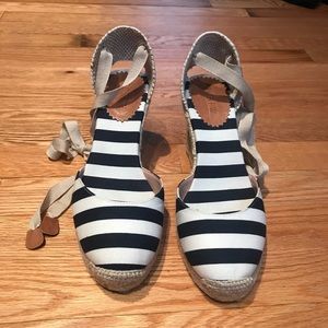 NEW! JCrew Espadrilles Wedges, Navy/White Striped